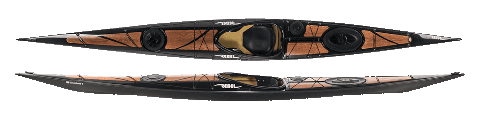 Rebel Greenland T sea kayak with expanded cockpit in studio with white background